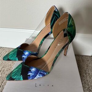 Leith Green and Blue Floral Pointed Toe Heels